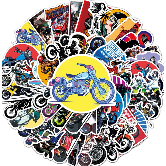 50ชิ้นการ์ตูนขี่การ์ตูนสติกเกอร์กันน้ําสเก็ตบอร์ดสโนว์บอร์ดย้อนยุคไวนิลสติ๊กเกอร์กราฟฟิตีโน๊ตบุ๊คสติ๊กเกอร์