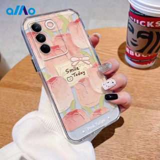 เคสโทรศัพท์มือถือนิ่ม ลายดอกทิวลิป สีชมพู สําหรับ Vivo V27 V27e V27 Pro Vivo V25 V25e V25 Pro Vivo Y100 5G Y56 Y55s 5G Vivo V27