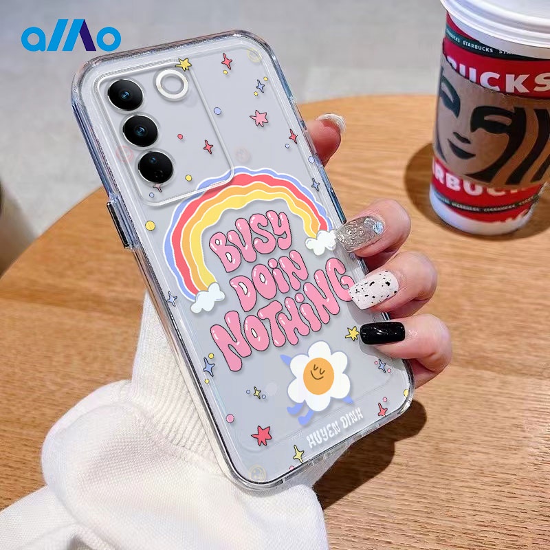 เคสโทรศัพท์มือถือ แบบนิ่ม ลายสายรุ้ง สีชมพู สําหรับ Vivo y17sV27 V27e V27 Pro Vivo V25 V25e V25 Pro 