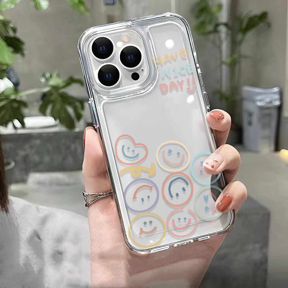 เคสโทรศัพท์มือถือแบบนิ่ม ใส ลายเส้นหน้ายิ้ม สําหรับ iphone 14 Pro Max 14 Plus 13 11 12 7Plus X XR XS Max 8 7 se2020