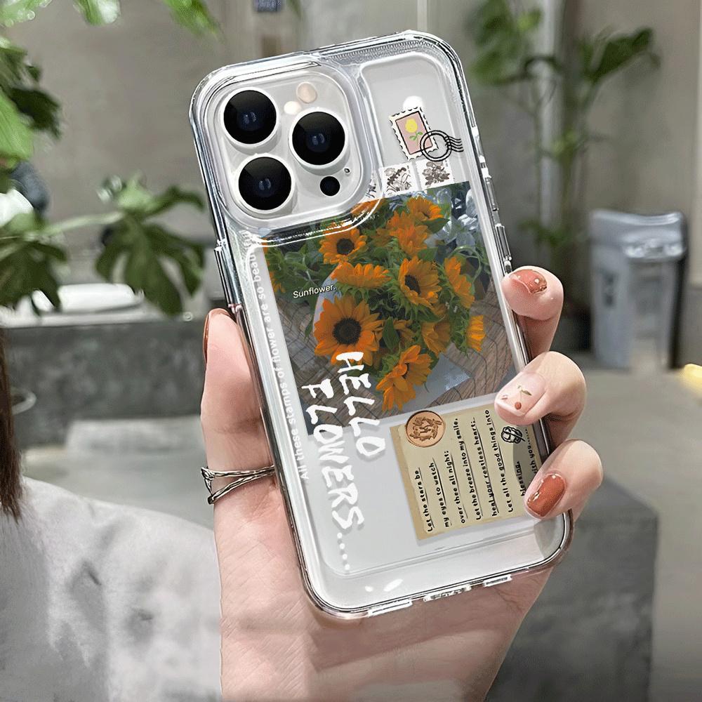 เคสโทรศัพท์มือถือแบบนิ่ม ใส ลายดอกทานตะวัน อวกาศ สไตล์เรโทร สําหรับ iphone 14 Pro Max 14 Plus 13 11 12 7Plus X XR XS Max 8 7 se2020