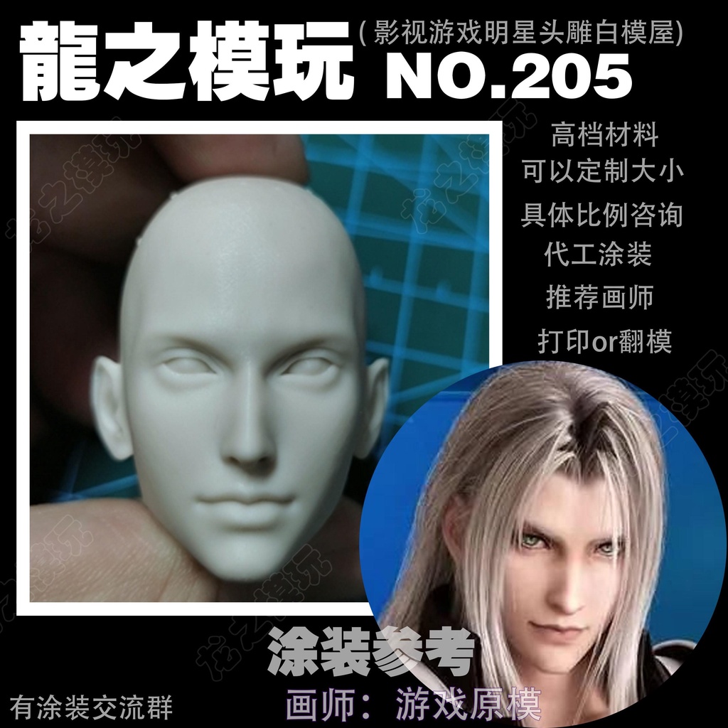 1/6 1/12 1/18FF7 Final Fantasy 7 Remake Saffiie Rose Head แกะสลักสีขาวรุ่นหัวล้านรุ่น BJD 205