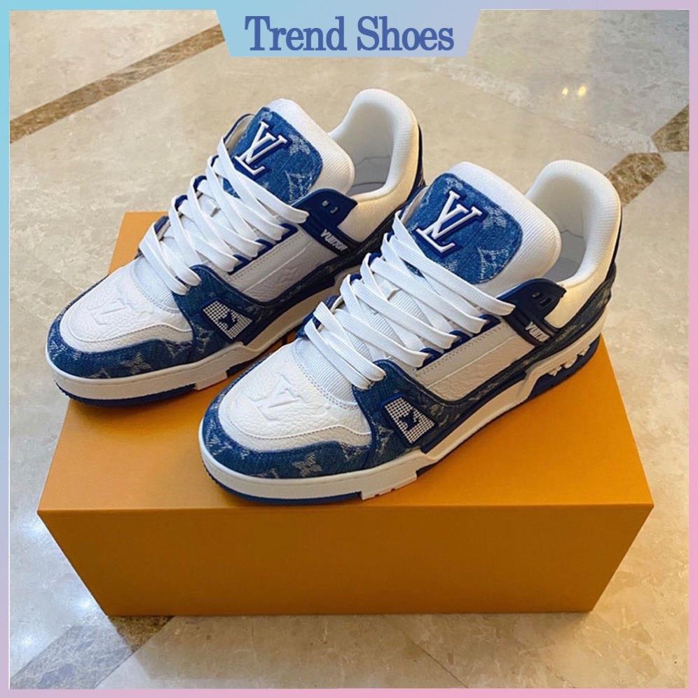 Lv Louis Vuitton Trainer Sneaker In Blue Coal สําหรับผู ้ ชายและผู ้ หญิงเทรนด ์ สุดฮอต