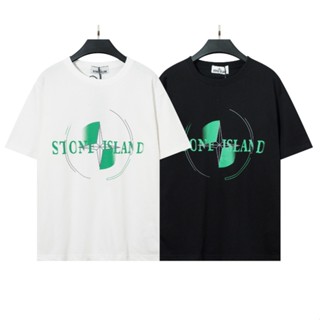 STONE ISLAND เสื้อยืดแขนสั้น คอกลม ผ้าฝ้าย พิมพ์ลายหิน ขนาดใหญ่ แฟชั่นฤดูร้อน