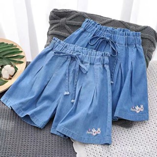 พร้อมส่ง กางเกงยีนขาสั้น เอวสูง ผ้ายืด แบบบาง ทรงหลวม สไตล์ตะวันตก แฟชั่นฤดูร้อน สําหรับเด็กผู้หญิง 2022