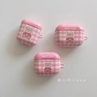 เคสหูฟังบลูทูธไร้สาย ลายหมีตรวจสอบ สําหรับ Apple airpods pro 1st 2nd 3rd Generation