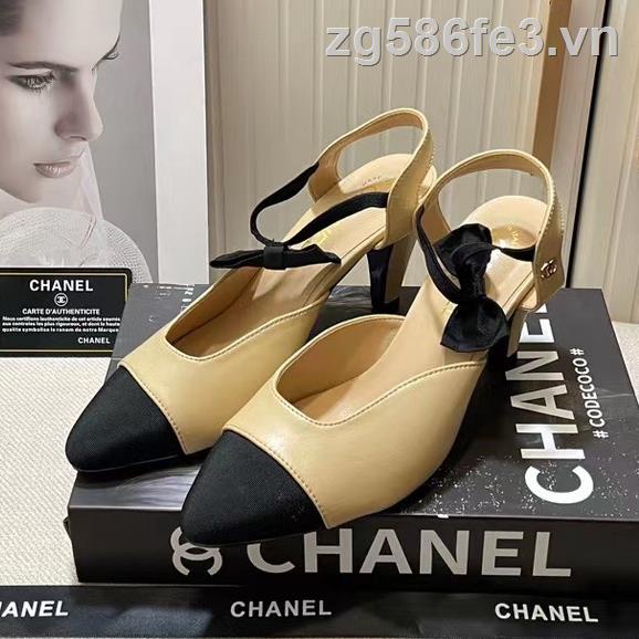[EUR Size] Chanel 2023 รองเท้าแตะ ส้นหนา ประดับโบว์ สําหรับผู้หญิง