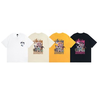 Stussy ฤดูร้อน ใหม่ แฟชั่น ผ้าฝ้าย แขนสั้น เสื้อยืด คอกลม ขนาดใหญ่ แฟนตาซี พิมพ์ลาย เสื้อยืดแขนสั้น