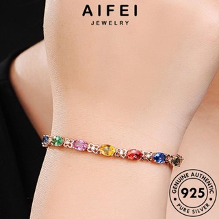 AIFEI JEWELRY ผู้หญิง ผู้หญิง แฟชั่น 925 เงิน Silver กำไล เกาหลี สี่เหลี่ยม เครื่องประดับ ต้นฉบับ คริสตัลโกลด์ แท้ กำไลข้อมือ เครื่องประดับ B32