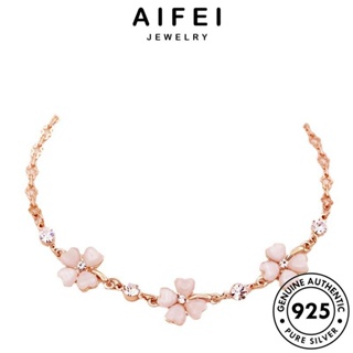 AIFEI JEWELRY 925 กำไลข้อมือ เครื่องประดับ เกาหลี Silver กำไล ต้นฉบับ ผู้หญิง แฟชั่น โคลเวอร์สี่ใบ พิ้งค์ไดมอนด์คริสตัลโกลด์ ผู้หญิง แท้ เครื่องประดับ เงิน B3