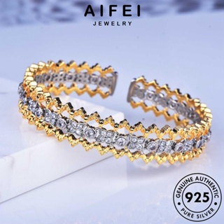 AIFEI JEWELRY ผู้หญิง เงิน ลูกไม้ฉลุ 925 กำไล มอยส์ซาไนท์ กำไลข้อมือ เครื่องประดับ ไดมอนด์ เกาหลี แท้ แฟชั่น เครื่องประดับ ต้นฉบับ โกลด์ ผู้หญิง Silver B561