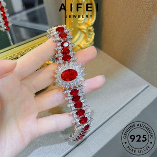 AIFEI JEWELRY ผู้หญิง 925 ทับทิม แท้ เงิน เพชรกลมหรูหราสูง เกาหลี ต้นฉบับ กำไลข้อมือ แฟชั่น ผู้หญิง Silver กำไล เครื่องประดับ เครื่องประดับ B571