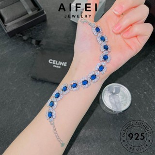 AIFEI JEWELRY ผู้หญิง ผู้หญิง กำไล แท้ Silver กำไลข้อมือ เครื่องประดับ ไพลิน สี่เหลี่ยม 925 แฟชั่น ต้นฉบับ เงิน เครื่องประดับ เกาหลี B572