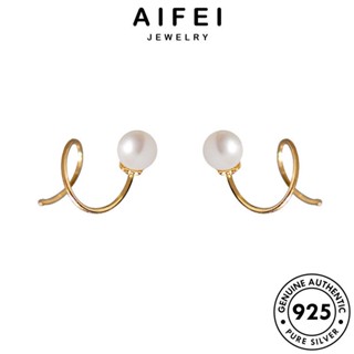 AIFEI JEWELRY ห่วง เงิน ต่างหู ตุ้มหู ต้นฉบับ เกาหลี แฟชั่น ฤดูใบไม้ผลิ ไข่มุกทอง แท้ 925 หนีบ เครื่องประดับ เครื่องประดับ Silver ผู้หญิง E929