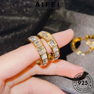 AIFEI JEWELRY ผู้หญิง แฟชั่น ไดมอนด์ ห่วง เงิน รูปทรงตัวซี แท้ โกลด์ เครื่องประดับ มอยส์ซาไนท์ เกาหลี ตุ้มหู 925 เครื่องประดับ Silver ต้นฉบับ หนีบ ต่างหู E986