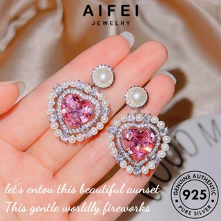 AIFEI JEWELRY ผู้หญิง เครื่องประดับ คริสตัลเพชรสีชมพู ต่างหู เกาหลี ห่วง ตุ้มหู เครื่องประดับ รัก หนีบ เงิน ต้นฉบับ 925 Silver แฟชั่น แท้ E1004