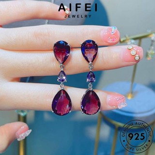 AIFEI JEWELRY เครื่องประดับ ห่วง แฟชั่น ทรงหยดน้ำ ต้นฉบับ Silver เงิน ผู้หญิง 925 ตุ้มหู เกาหลี เครื่องประดับ แท้ คริสตัลเพชรสีชมพู ต่างหู หนีบ E1007