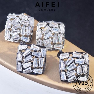 AIFEI JEWELRY แท้ เครื่องประดับ ต่างหู คอลัมน์สี่เหลี่ยม มอยส์ซาไนท์ไดมอนด์ หนีบ ห่วง 925 ตุ้มหู เงิน เครื่องประดับ ผู้หญิง แฟชั่น ต้นฉบับ Silver เกาหลี E1090