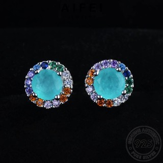 AIFEI JEWELRY ผู้หญิง หนีบ แฟชั่น เครื่องประดับ เกาหลี ห่วง เงิน กลม ต้นฉบับ อความารีน 925 ต่างหู Silver เครื่องประดับ แท้ ตุ้มหู E1076