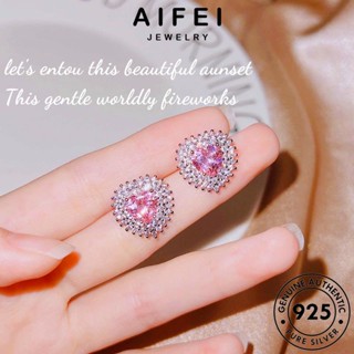 AIFEI JEWELRY เครื่องประดับ ห่วง 925 ต้นฉบับ ต่างหู ผู้หญิง เงิน คริสตัลเพชรสีชมพู แท้ แฟชั่น Silver เกาหลี หนีบ รัก ตุ้มหู เครื่องประดับ E1149