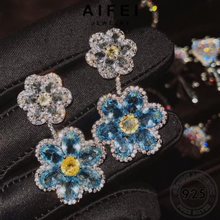 AIFEI JEWELRY แฟชั่น เกาหลี Silver ดอกไม้คู่ แท้ หนีบ 925 อความารีน เครื่องประดับ ต่างหู เครื่องประดับ ห่วง เงิน ต้นฉบับ ผู้หญิง ตุ้มหู E1155