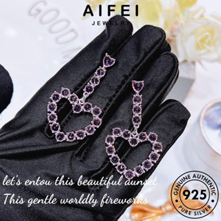 AIFEI JEWELRY ผู้หญิง รัก Silver หนีบ ห่วง 925 แฟชั่น เครื่องประดับ เกาหลี ตุ้มหู แท้ ต้นฉบับ เงิน คริสตัลเพชรสีชมพู เครื่องประดับ ต่างหู E1156