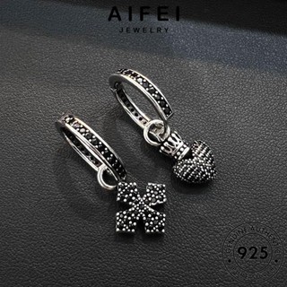 AIFEI JEWELRY ต้นฉบับ ต่างหู เกาหลี แฟชั่น หนีบ 925 เครื่องประดับ รักความไม่สมดุล ตุ้มหู ห่วง เงิน เครื่องประดับ แบล็คไดมอนด์ออบซิเดียน แท้ Silver ผู้หญิง E1206