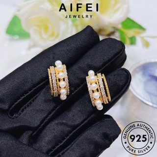 AIFEI JEWELRY ผู้หญิง 925 ต่างหู เกาหลี Silver ต้นฉบับ เครื่องประดับ มอยส์ซาไนท์ รูปทรงตัวซี ห่วง ไดมอนด์ หนีบ เครื่องประดับ แฟชั่น ตุ้มหู แท้ โกลด์ เงิน E1177