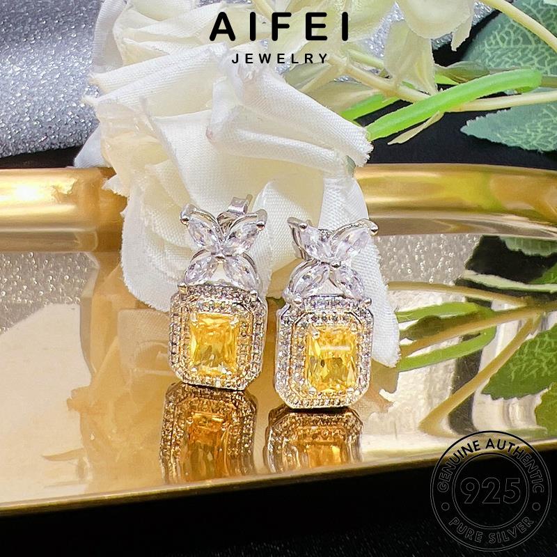 Aifei เครื่องประดับ 925 Citrine Original Silver ผู้หญิง Bow Tie ต่างหูสตั๊ด E1272