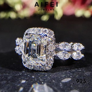 Aifei JEWELRY แหวนเงิน 925 ประดับเพชรโมอิส ทรงสี่เหลี่ยม แฟชั่น สําหรับผู้หญิง R71