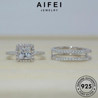 Aifei JEWELRY Moissanite แหวนเงิน 925 ประดับเพชร ทรงสี่เหลี่ยม ของแท้ แฟชั่นคู่รัก R107