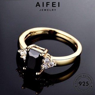 Aifei JEWELRY แหวนเงิน 925 ประดับเพชรออบซิเดียน ทรงสี่เหลี่ยม สีดํา สไตล์เรโทร สําหรับผู้หญิง R113