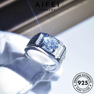 Aifei JEWELRY แหวนเพชรโมอิส ทรงสี่เหลี่ยม ทอง เงิน 925 แฟชั่น สําหรับผู้ชาย R162