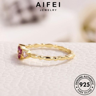 Aifei JEWELRY แหวนเงิน 925 ทับทิม สีทอง สไตล์วินเทจ สําหรับผู้หญิง R193