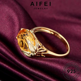 Aifei JEWELRY Citrine แหวนเงิน ทอง 925 R201 สําหรับผู้หญิง