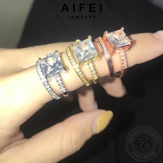 Aifei JEWELRY แหวนเพชร เงิน 925 ทรงสี่เหลี่ยม สีทอง แฟชั่น สําหรับคู่รัก R296