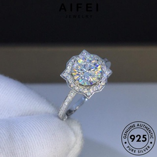 Aifei JEWELRY แหวนเพชรโมอิส ทรงสี่เหลี่ยม สีเงิน ของแท้ แฟชั่นสําหรับผู้หญิง 925 R310