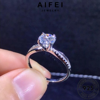 Aifei JEWELRY แหวนเพชรโมอิส เงิน 925 R366 สไตล์คลาสสิก สําหรับผู้หญิง