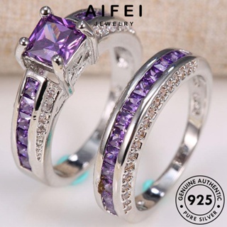 AIFEI JEWELRY เงิน ต้นฉบับ เครื่องประดับ แฟชั่น ตารางง่ายๆ 925 แท้ คู่รัก พลอยสีม่วง แหวน เกาหลี Silver เครื่องประดับ R901