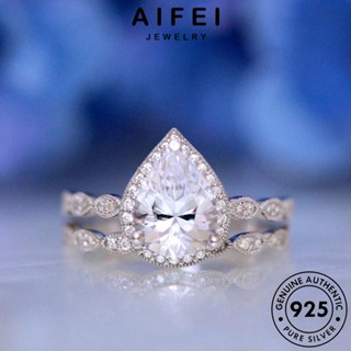 AIFEI JEWELRY คู่รัก มอยส์ซาไนท์ไดมอนด์ หยดแบบคลาสสิก เครื่องประดับ แหวน เงิน Silver เครื่องประดับ แฟชั่น ต้นฉบับ แท้ 925 เกาหลี R925