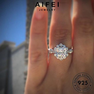 AIFEI JEWELRY เครื่องประดับ ผู้หญิง แท้ 925 แหวน เกาหลี เครื่องประดับ มอยส์ซาไนท์ไดมอนด์ แฟชั่น ตารางง่ายๆ Silver เงิน ต้นฉบับ R1133