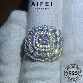 AIFEI JEWELRY เครื่องประดับ 925 ตารางบุคลิกภาพ ผู้หญิง แฟชั่น ต้นฉบับ เครื่องประดับ แหวน Silver เกาหลี เงิน คริสตัลเพชรสีชมพู แท้ R1157