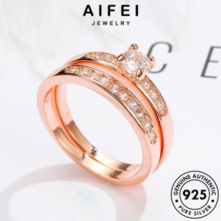 AIFEI JEWELRY เกาหลี แฟชั่น ต้นฉบับ 925 แหวน ไดมอนด์ เครื่องประดับ เครื่องประดับ แฟชั่น โกลด์ แท้ มอยส์ซาไนท์ Silver คู่รัก เงิน R1214