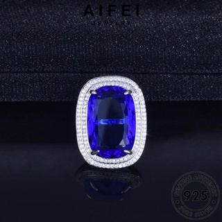 AIFEI JEWELRY ผู้หญิง เครื่องประดับ แท้ 925 เครื่องประดับ ไพลิน ต้นฉบับ Silver เงิน เกาหลี แฟชั่น แหวน จัตุรัสหรูหรา R2132