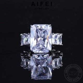 AIFEI JEWELRY เครื่องประดับ ตารางง่ายๆ ผู้หญิง แฟชั่น เครื่องประดับ แหวน แท้ ต้นฉบับ Silver เงิน 925 มอยส์ซาไนท์ไดมอนด์ เกาหลี R2212