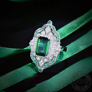 AIFEI JEWELRY ผู้หญิง เครื่องประดับ แท้ เงิน Silver แหวน เกาหลี ต้นฉบับ 925 เครื่องประดับ แฟชั่น จัตุรัสหรูหรา มรกต R2355