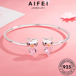 AIFEI JEWELRY กำไลข้อมือ แฟชั่นสวัสดีแมว แท้ ผู้หญิง ผู้หญิง เครื่องประดับ เครื่องประดับ เงิน ต้นฉบับ คริสตัลเพชรสีชมพู เกาหลี กำไล 925 kt Silver แฟชั่น B29