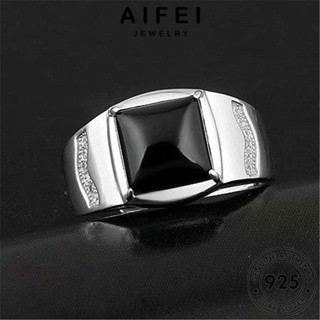 AIFEI JEWELRY แหวน ผู้ชาย แฟชั่น ต้นฉบับ แบล็คไดมอนด์ออบซิเดียน จัตุรัสครอบงำ 925 Silver แท้ เครื่องประดับ เกาหลี เงิน เครื่องประดับ R33