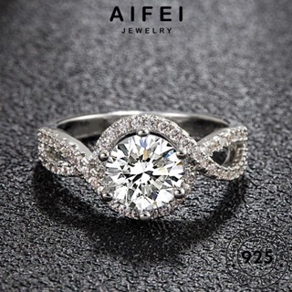 AIFEI JEWELRY เกาหลี แท้ ต้นฉบับ แฟชั่น ผู้หญิง วงกลมง่ายๆ เครื่องประดับ มอยส์ซาไนท์ไดมอนด์ แหวน เงิน Silver เครื่องประดับ 925 R111