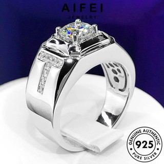 AIFEI JEWELRY ตัวอักษร T เครื่องประดับ เกาหลี 925 แหวน แฟชั่น ต้นฉบับ Silver เงิน แฟชั่น มอยส์ซาไนท์ไดมอนด์ ผู้ชาย เครื่องประดับ แท้ R519